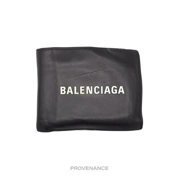 🔴 Balenciaga Logo 8CC Bifold Wallet - Black Neon Leather - Picture 1 of 9